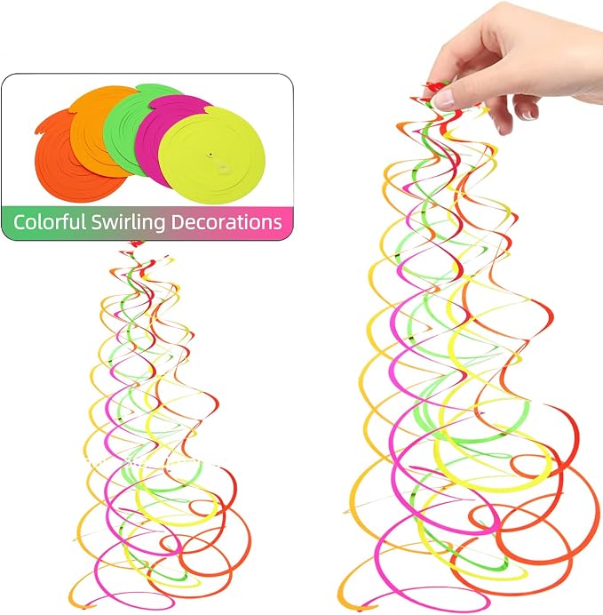 56 PCS UV Colorful Ceiling Swirl Decoration Hanging Paper Neon Streamer - Image 7