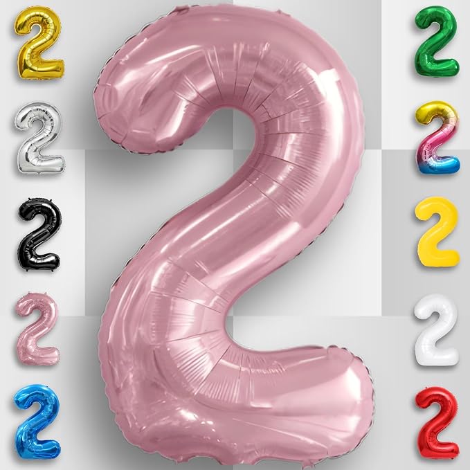 Pink Pearl Number Balloon 2 Mylar Foil Macaron Balloons 40 inch - Image 3