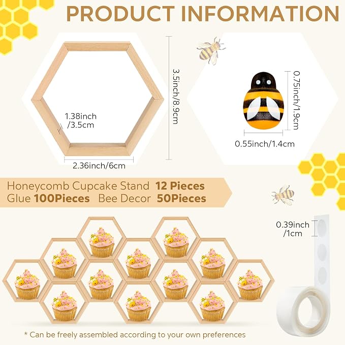 FairySandy 12 Pcs Mini Honeycomb Cupcake Stand Cake Farmhouse Hexagon Display - Image 2