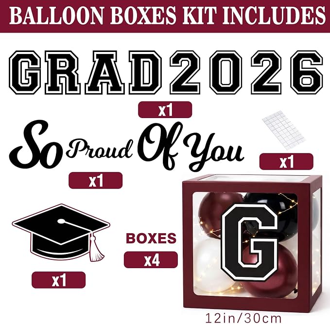 Graduation Decorations Class of 2026 Maroon Balloon Boxes and Arch Garland Kit - Image 2