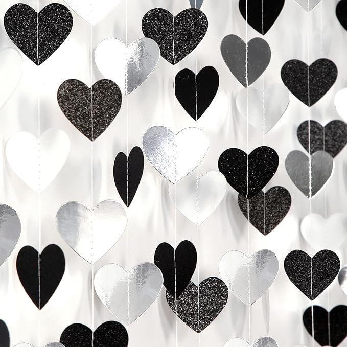Black White-Silver Party-Decoration Heart Garland - 52ft 21st Men Birthday New by LastingSurprise