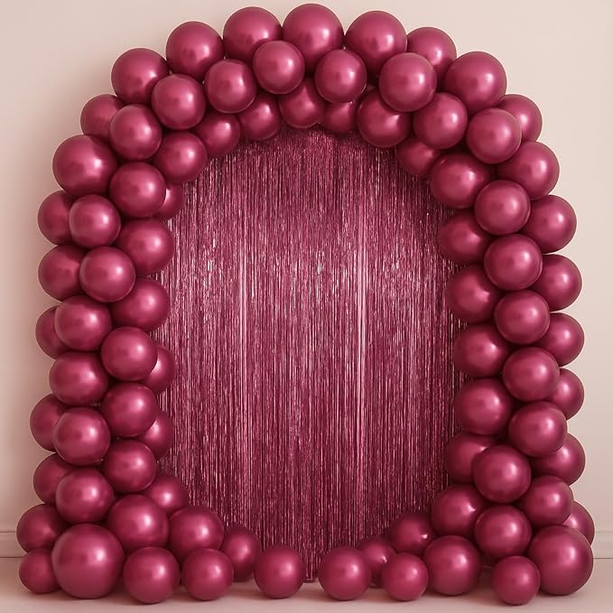 Voircoloria Burgundy Foil Fringe Backdrop Curtains, Birthday Party Decorations - Image 6