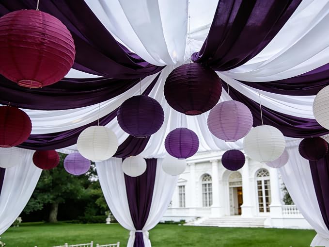 Purple & Cream White Paper Lanterns Set - Image 7