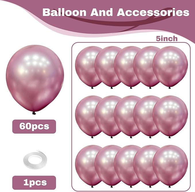 Jobkoo 60Pcs Metallic Pink Balloons 5Inch Shiny Chrome Light Pink Balloon Light - Image 2