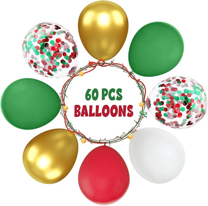 Christmas Balloons, Metallic Gold Latex Confetti Helium Balloons - Image 3