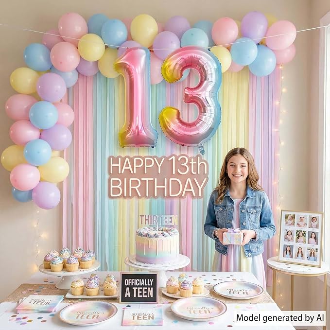 Rainbow Ombre Number 13 Balloon 40 Inch Pastel Foil - Image 3