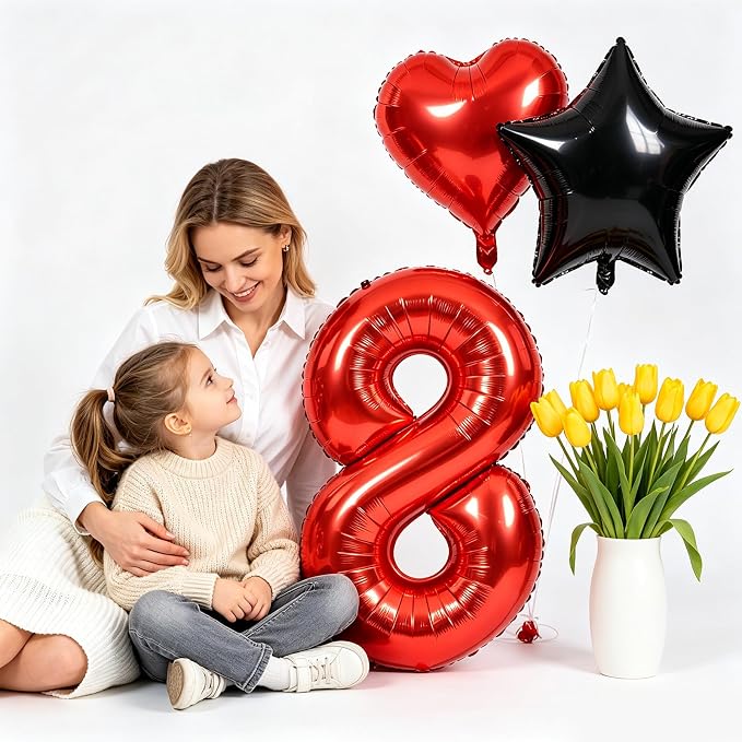 TONIFUL 8th Birthday Balloons Kit 40 Inch Red Large Number 8 Foil Balloon | - Image 3