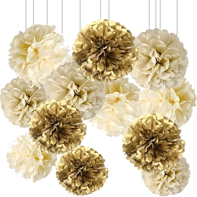 Gold Champagne Gold and Ivory Paper Pom Poms by We+Moment