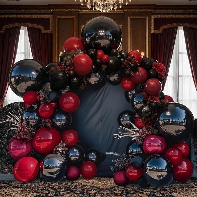 Black Red Balloons Thick Double Stuffed Black Burgundy Balloon Garland Arch Kit - Image 2