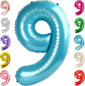 9 Balloon Numbers Birthday Decorations, 40In Pearl Blue Balloons by Mluchee