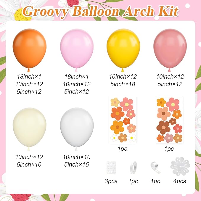 Daisy Balloon Garland Arch Kit, Retro Orange Yellow Pink Boho Balloon Arch Kit - Image 2