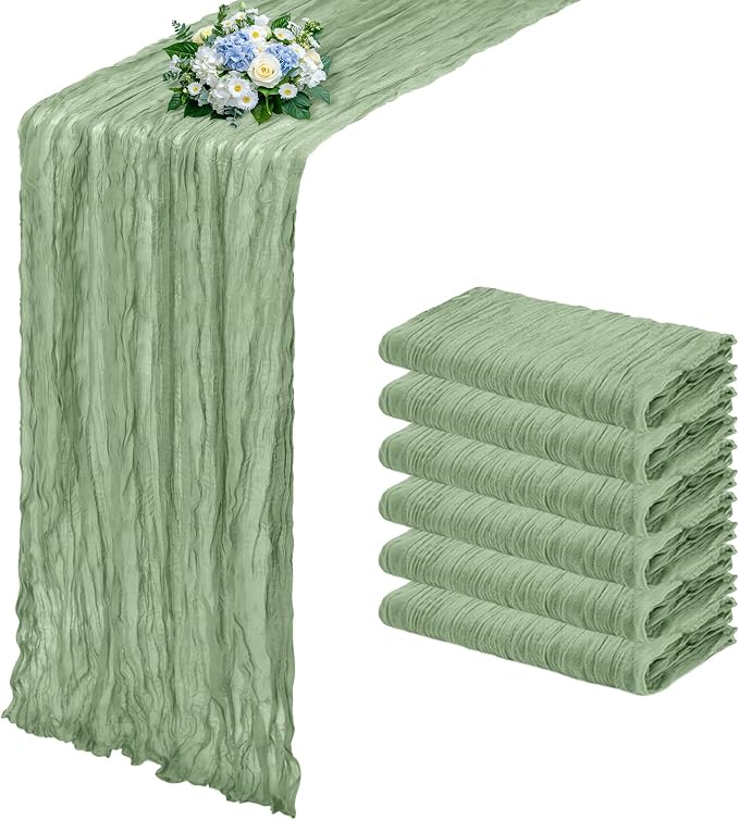 6 Pack Sage Green Cheesecloth Table Runner 17x108 Inch Semi Sheer Boho Gauze by Unknown