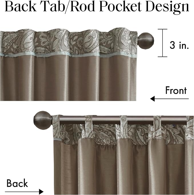 Madison Park Aubrey 2 Panel Curtain Faux Silk Paisley Jacquard, Rod Pocket - Image 5