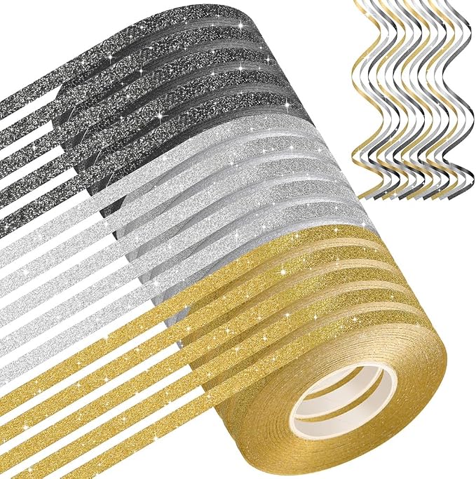 15 Rolls Curling Ribbons Black Silver Gold Glitter Curling Ribbon Balloon by LACNNY