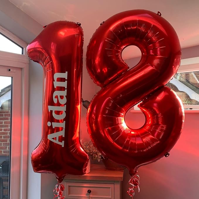40 Inch Red 18 Number Balloons Giant 18 Balloons Red Birthday 18 Balloons 18th - Image 3