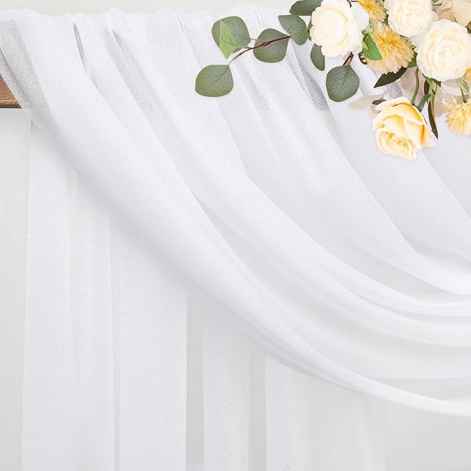 White Wedding Arch Draping Fabric Backdrop Drapes Sheer 6 Panels | 28.7"x20FT - Image 3