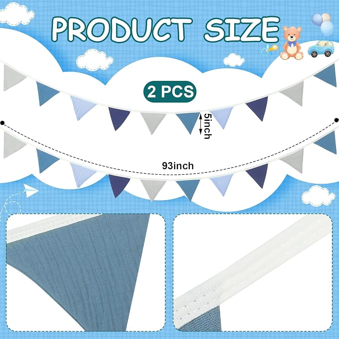 Oudain 2 Pcs Pennant Banner Flags Nursery Garland Triangle Bunting Flags - Image 2