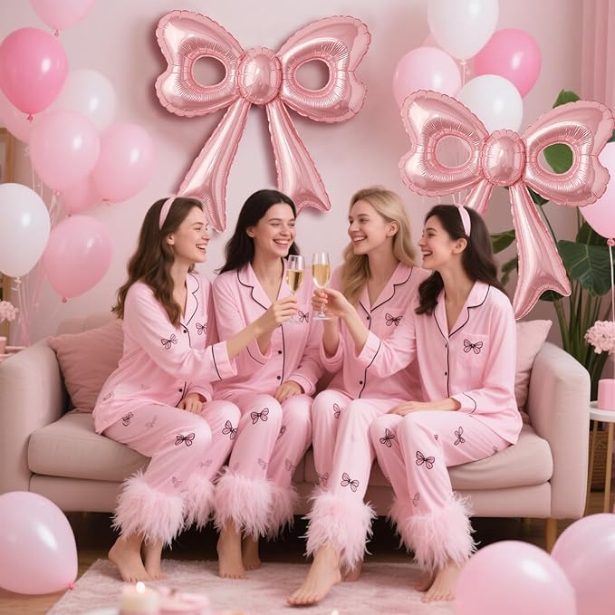 4 Pcs Pink Bow Balloons, 31”Huge Bow Aluminum Foil Balloons - Image 4