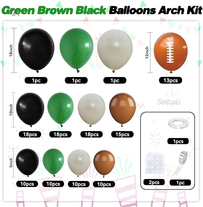 Football Balloon Arch Kit, Football Print Balloon Dark Green Brown White - Image 2