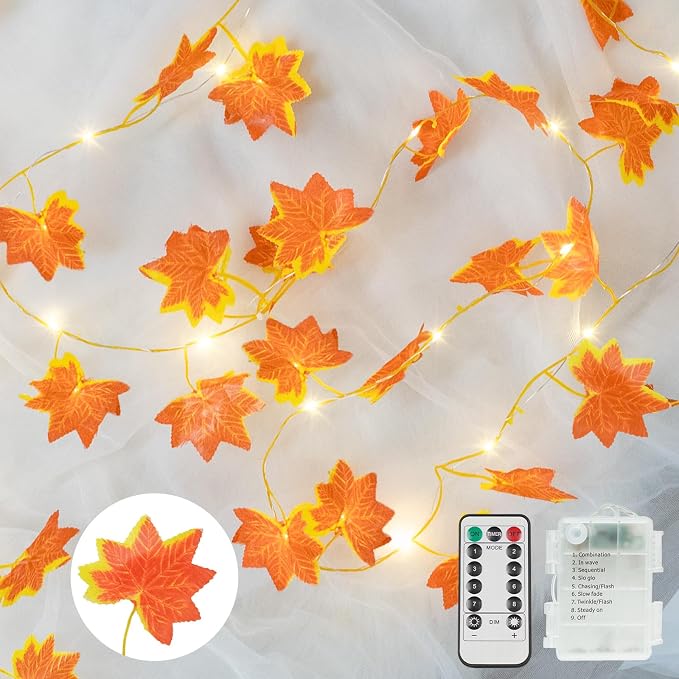 Vine with Fairy Lights Battery Operated, 33ft 100 LED Maple Leaf String Lights - Image 7