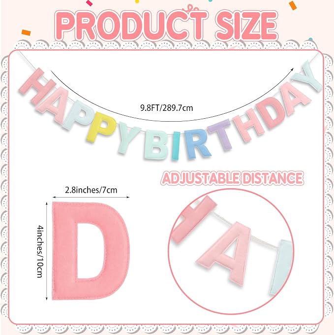 Felt Happy Birthday Garland Rainbow Banner Reusable Happy Birthday Sign Party - Image 2