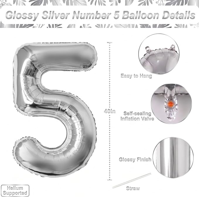 Silver Number 15 Balloon 40 Inch, Radiant Foil - Image 4