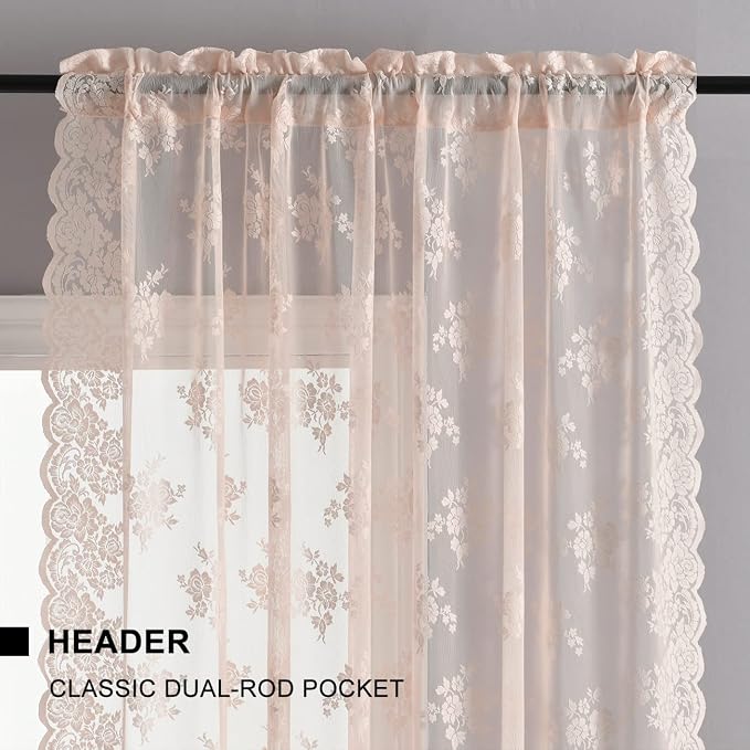 Kotile Blush Pink Floral Sheer Curtains - Image 4