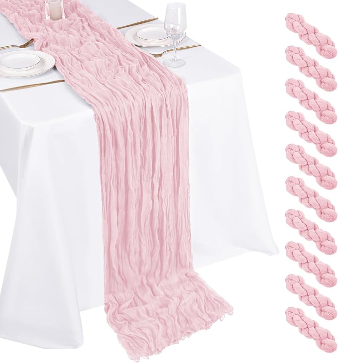 10 Pack Light Pink Cheesecloth Table Runner 17x108 Inch Boho Gauze Cheese Cloth by Unknown