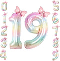 40" Giant Pastel Rainbow Number 19 Balloon Foil Pink Bow Decor Kit | by TNCDJKPA