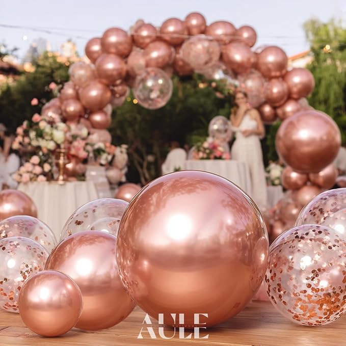 AULE 100Pcs Metallic Rose Gold Balloons 18/12/10/5 Inch Different Sizes | - Image 2