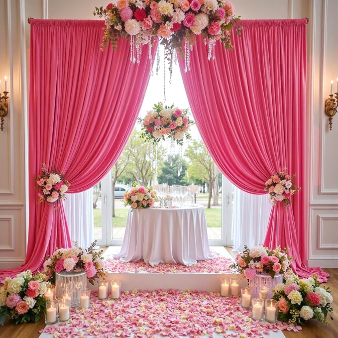 20 ft x 10 ft Wrinkle Free Fuchsia Backdrop Curtain - Image 8