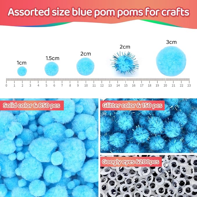 IOOLEEM Light Blue Pom Poms - Image 2