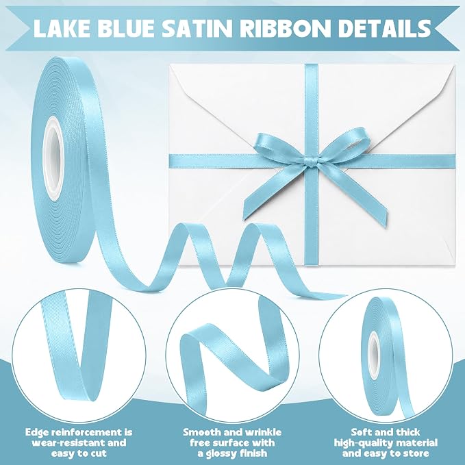 30Yards 3/8In Thin Lake Blue Ribbon - Image 3