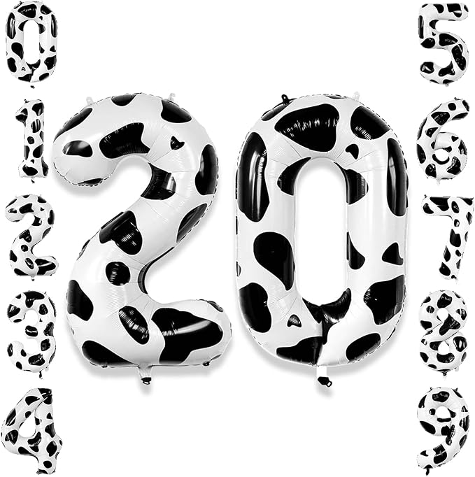40 Inch Cow Print Number 20 Balloon Set, Giant Black White Cowhide Foil Mylar by Unknown