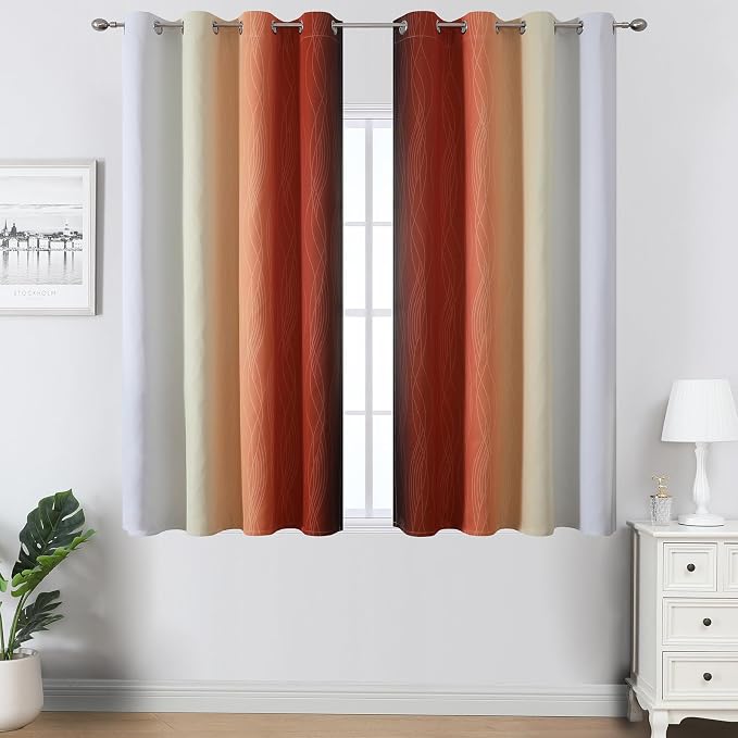 Burnt Orange and Greyish White Ombre Blackout Curtains 54 Inch Length - Image 2