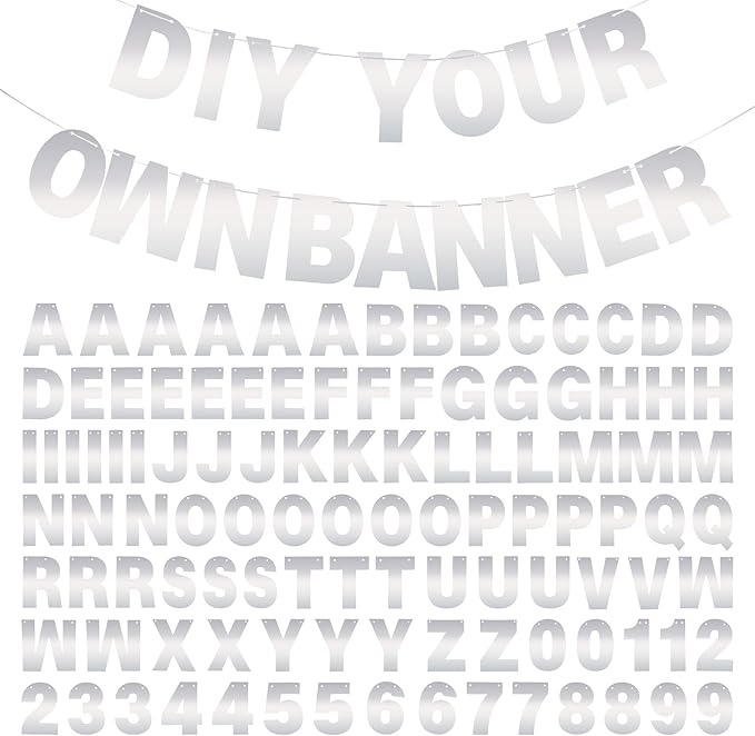 DIY Banner Kit with Letters Bright Silver Customizable Birthday Banners by mifengda