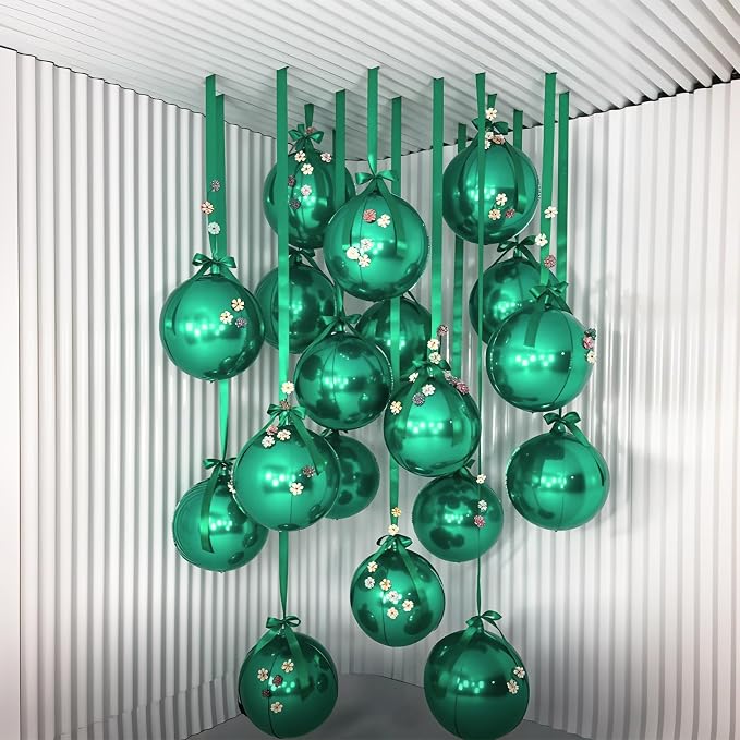 14 Pcs Green Round Foil Balloons 22/15/10 Hunter Emerald Forest Green Metallic - Image 7