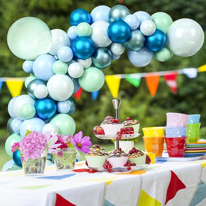 125pcs Blue Green Macaron Balloon and Metallic Blue Silver Balloon Garland Kit - Image 4
