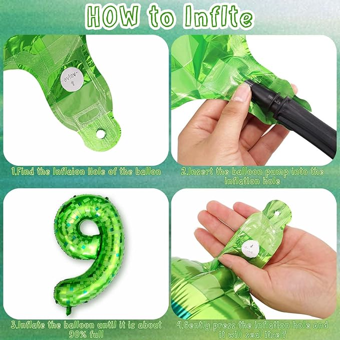 40 Inch Green Pixel Number 9 Balloon, Lime Green Large Foil Number Balloon 9th - Image 4