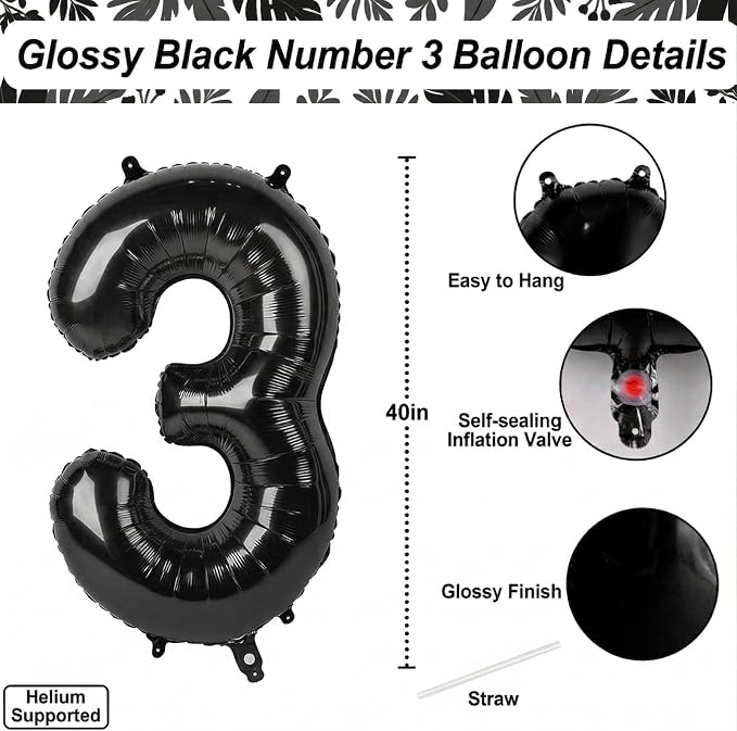 Black Number 13 Balloon 40 Inch, Foil Numeral - Image 4