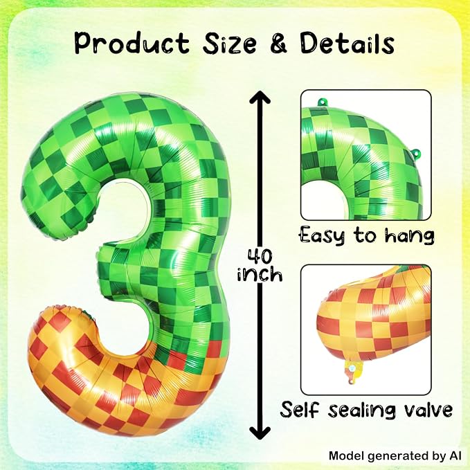 40 Inch Pixelated Number 3 Foil Balloon - Image 2