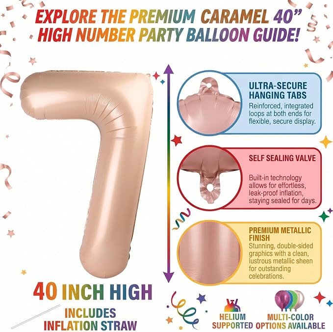 40 Inch Caramel Foil Number 7 Balloon - Image 2