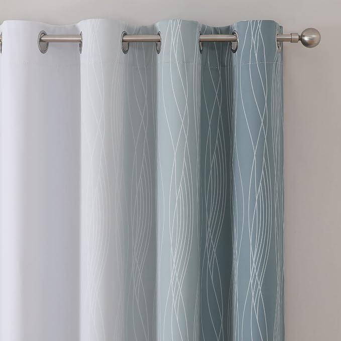 Stone Blue and Greyish White Blackout Curtains 96 Inches Long, Full Room - Image 4