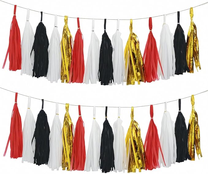 Red Black White Gold Paper Tassel, 20 Pack, Party Decorations by AimtoHome