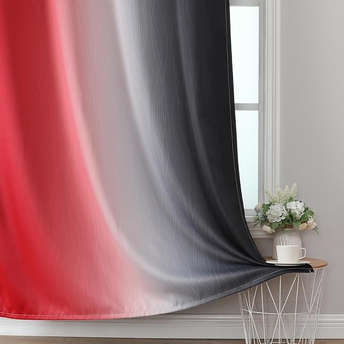 Black and Red Ombre Blackout Curtains 90 Inches Long 2 Panels Set, Thermal - Image 6