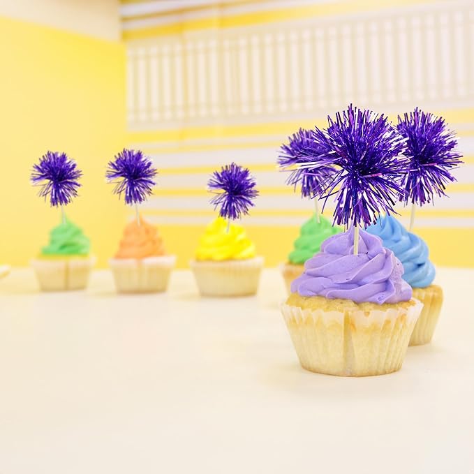 Gyufise 30Pcs Foil Firework Cupcake Toppers Sparkle Tinsel Cake Toppers Tinsel - Image 7