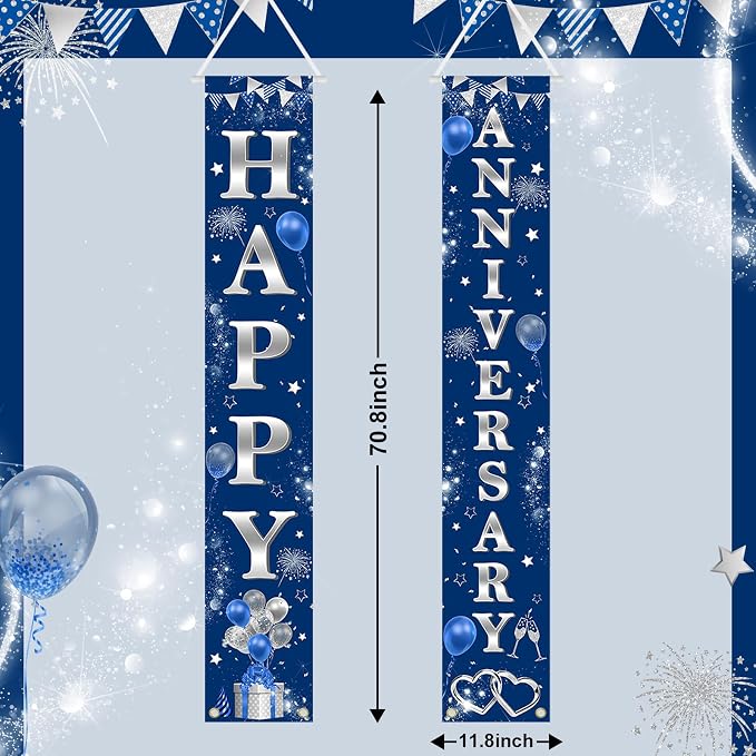 Avezano Happy Anniversary Door Banner Navy Blue and Silver Anniversary - Image 5