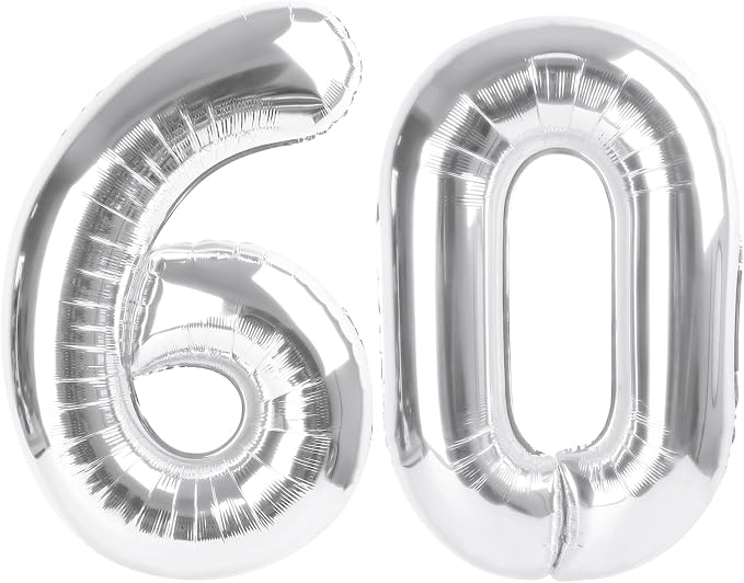 Number Balloons 60 Balloon 40 inch Silver by Enyeopd