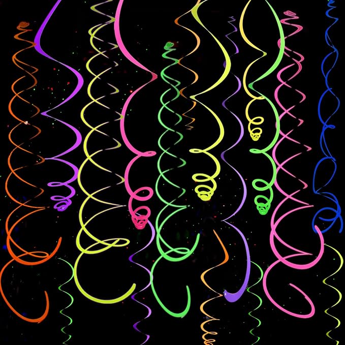 56 PCS UV Colorful Ceiling Swirl Decoration Hanging Paper Neon Streamer by WELITTCON