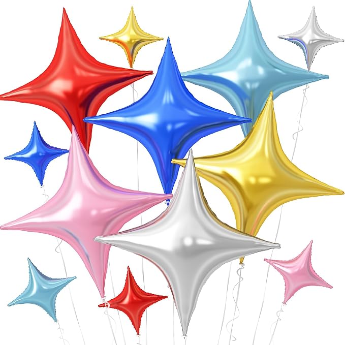 Colorful Star Balloons, 26Inch and 10Inch Rainbow Quadrangle Helium Polyester by Adorely